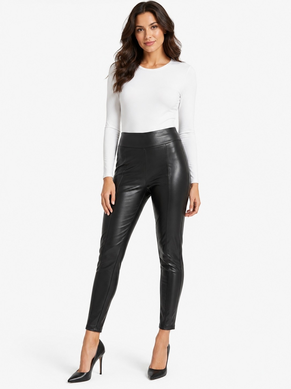 Elie Tahari Black High-Waist Faux Leather Ankle Pants Small